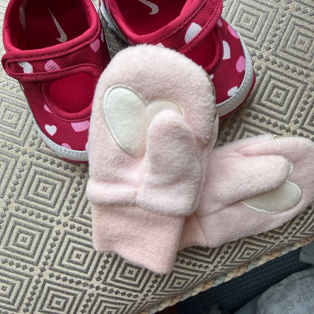 Nike Kids Red Heart Shoes and Pink Heart Gloves